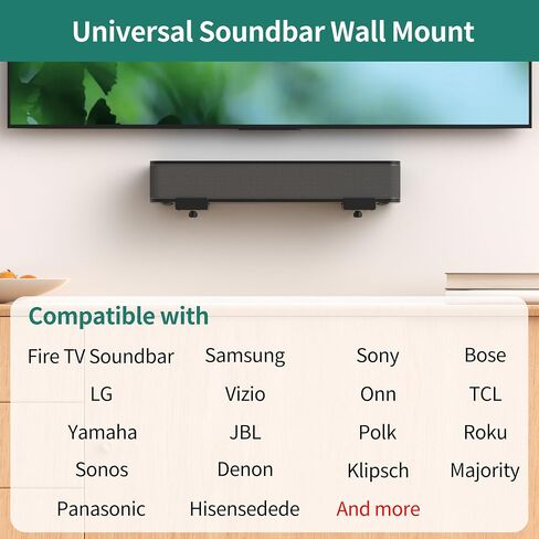 HomeMount Soundbar Wall Mount, Fits Most Soundbars Up to 6.7" Deep, Black | Adjustable design supports up to 33 lbs while saving TV stand space for a clean, modern home theater setup in Saudi Arabia