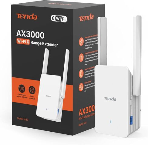 موسع Tenda WiFi 6، معزز إشارة موسع WiFi ثنائي النطاق AX3000 مع منفذ Gigabit Ethernet، معزز WiFi موسع الإنترنت المنزلي، وضع AP، إعداد WPS السهل (A33) in Kuwait
