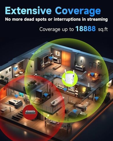 2026 WiFi Extender, New Gen Wi-Fi 6 Signal Booster Range up to 18,888 sq.ft for Home, Dual-Band Internet Extender WiFi Booster w/Gigabit Ethernet Port, Wireless Router Repeater 1-Tap Setup in Saudi Arabia