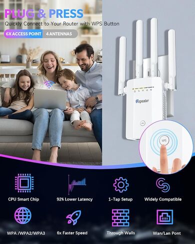 2026 New WiFi Extender Signal Booster, Long Range up to 13355Sq.ft, Wireless Internet Repeater Routers Signal Amplifier for Home, Office, Garage, 8X Faster Access Point with Ethernet Port, 1-Tap Setup in Saudi Arabia