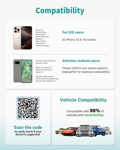 Ottocast Mirror Touch - محول CarPlay اللاسلكي ومحول النسخ المتطابق للهاتف ثنائي الاتجاه - وضع مزدوج، ترقية التوصيل والتشغيل للسيارات السلكية في المصنع (2016+) in Kuwait