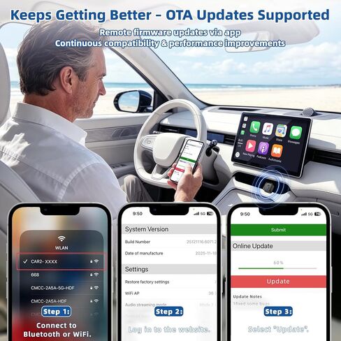 Holdsound 2-in-1 Wireless CarPlay Adapter, Android Auto Wireless Adapter | WiFi 6 + Bluetooth 5.4, Fast Stable Auto-Connect, Plug & Play, No Cables Required in Saudi Arabia
