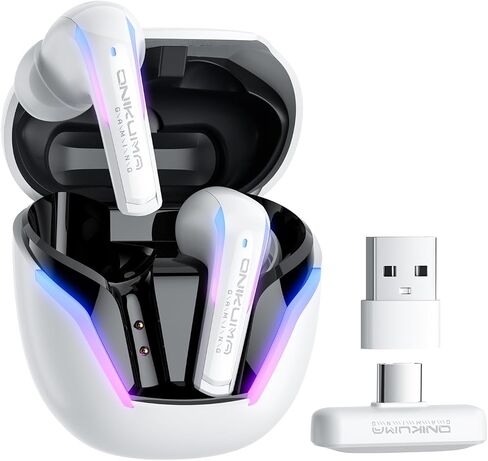 New Version Wireless Gaming Earbuds, 20ms Ultra Low Latency, 2.4GHz + Bluetooth 5.3 Dual Mode, ENC Mic, USB-C Dongle Compatible with PS5/PS4, Meta Quest 3/3S/2, Steam Deck, PC & Mobile - White in Saudi Arabia