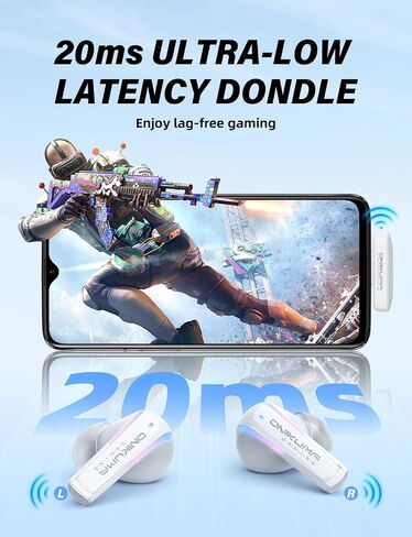 New Version Wireless Gaming Earbuds, 20ms Ultra Low Latency, 2.4GHz + Bluetooth 5.3 Dual Mode, ENC Mic, USB-C Dongle Compatible with PS5/PS4, Meta Quest 3/3S/2, Steam Deck, PC & Mobile - White in Saudi Arabia