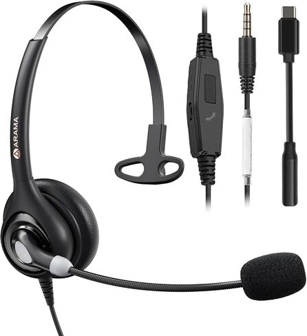 Arama 3.5mm Headset for Noise-Canceling Mic USB-C for PC/iPhone/iPad/Tablet | Cell Phone Headset with microphone Inline call button for work from home, call center, works with Microsoft Teams, Zoom-Black in Saudi Arabia