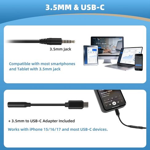 Arama 3.5mm Headset for Noise-Canceling Mic USB-C for PC/iPhone/iPad/Tablet | Cell Phone Headset with microphone Inline call button for work from home, call center, works with Microsoft Teams, Zoom-Black in Saudi Arabia