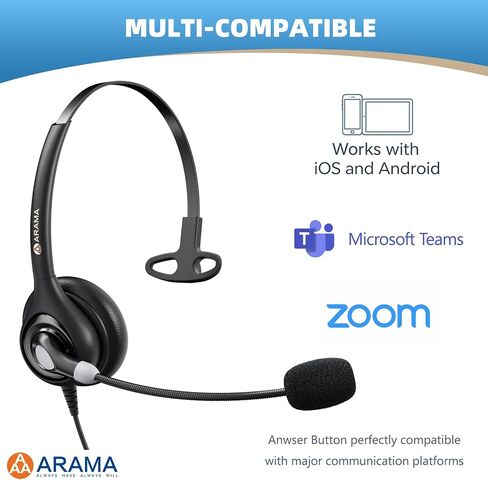 Arama 3.5mm Headset for Noise-Canceling Mic USB-C for PC/iPhone/iPad/Tablet | Cell Phone Headset with microphone Inline call button for work from home, call center, works with Microsoft Teams, Zoom-Black in Saudi Arabia