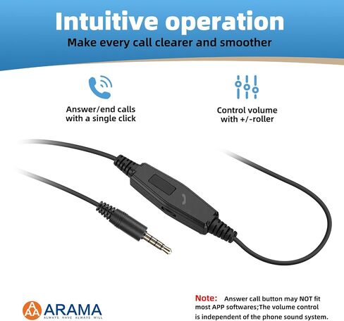 Arama 3.5mm Headset for Noise-Canceling Mic USB-C for PC/iPhone/iPad/Tablet | Cell Phone Headset with microphone Inline call button for work from home, call center, works with Microsoft Teams, Zoom-Black in Saudi Arabia
