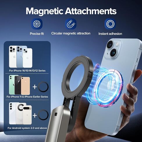 Selfie Stick for iPhone, 4-in-1 Portable Magnetic Selfie Stick | Magnetic Chuck＆Clip 2 in 1, with Remote & 2 Fill Light for Photography, Vlogging, TikTok in Saudi Arabia
