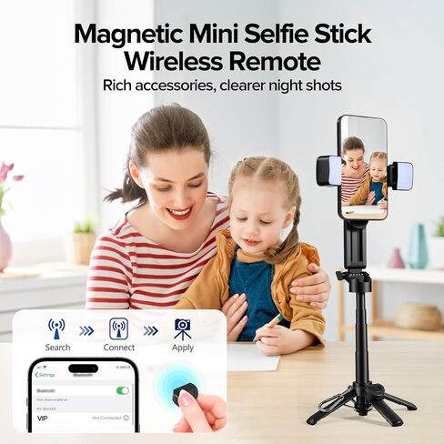 Selfie Stick for iPhone, 4-in-1 Portable Magnetic Selfie Stick | Magnetic Chuck＆Clip 2 in 1, with Remote & 2 Fill Light for Photography, Vlogging, TikTok in Saudi Arabia