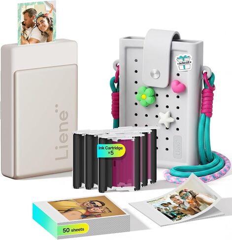Liene Pearl N200 Pro Portable AI Photo Printer, 50 Sheets 2x3 Adhesive Paper & 5 Cartridges, Gold, DIY Charm Carry Bag Bundle in Saudi Arabia