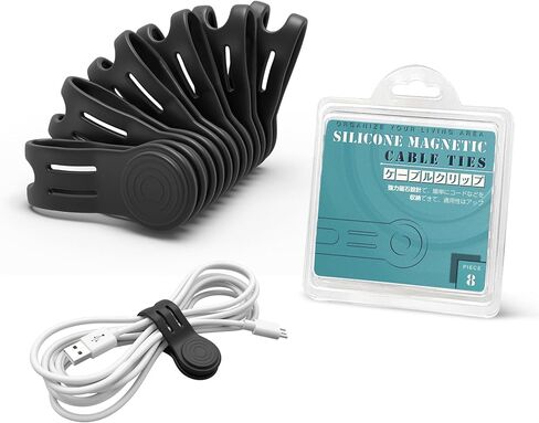 Kanemc Magnetic Cable Ties 8-Pack,Reusable Magnetic Cord Ties,Black | Magnetic Twist Ties Silicone Cord Wraps for Charging Cords,Cord Organizer Clips with Strong Magnet for Earphone USB C Cables in Kuwait