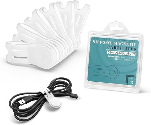 Kanemc Magnetic Cable Ties 8-Pack,Reusable Magnetic Cord Ties,Black | Magnetic Twist Ties Silicone Cord Wraps for Charging Cords,Cord Organizer Clips with Strong Magnet for Earphone USB C Cables in Kuwait