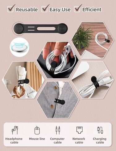 Kanemc Magnetic Cable Ties 8-Pack,Reusable Magnetic Cord Ties,Black | Magnetic Twist Ties Silicone Cord Wraps for Charging Cords,Cord Organizer Clips with Strong Magnet for Earphone USB C Cables in Kuwait