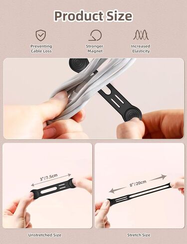 Kanemc Magnetic Cable Ties 8-Pack,Reusable Magnetic Cord Ties,Black | Magnetic Twist Ties Silicone Cord Wraps for Charging Cords,Cord Organizer Clips with Strong Magnet for Earphone USB C Cables in Kuwait