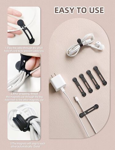 Kanemc Magnetic Cable Ties 8-Pack,Reusable Magnetic Cord Ties,Black | Magnetic Twist Ties Silicone Cord Wraps for Charging Cords,Cord Organizer Clips with Strong Magnet for Earphone USB C Cables in Kuwait