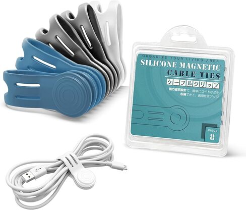 Kanemc Magnetic Cable Ties 8-Pack,Reusable Magnetic Cord Ties,Black | Magnetic Twist Ties Silicone Cord Wraps for Charging Cords,Cord Organizer Clips with Strong Magnet for Earphone USB C Cables in Kuwait