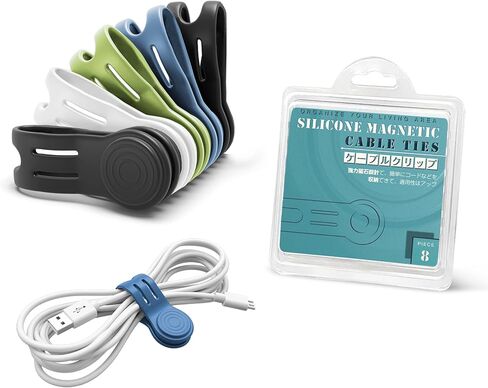 Kanemc Magnetic Cable Ties 8-Pack,Reusable Magnetic Cord Ties,Black | Magnetic Twist Ties Silicone Cord Wraps for Charging Cords,Cord Organizer Clips with Strong Magnet for Earphone USB C Cables in Kuwait