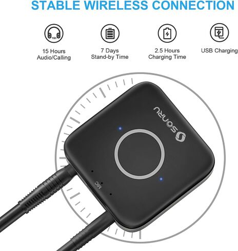 SONRU Bluetooth 5.3 Receiver, Bluetooth Audio Adapter for Speakers/Home Stereo, Low Latency, Noise Cancellation, 15-Hour Battery Life with AUX 3.5mm/RCA, Wireless Bluetooth Adapter for Old Receiver in Saudi Arabia