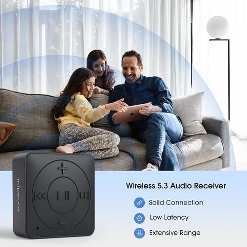 MIPEACE Bluetooth Adapter for Wired Headphones, 3.5mm Aux, Black | Receiver only, not transmitter, Bluetooth 5.3, built-in mic, USB-C charging, car stereo & speakers, 3.5mm cable not included in Saudi Arabia