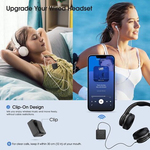 MIPEACE Bluetooth Adapter for Wired Headphones, 3.5mm Aux, Black | Receiver only, not transmitter, Bluetooth 5.3, built-in mic, USB-C charging, car stereo & speakers, 3.5mm cable not included in Saudi Arabia