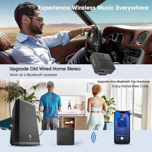 MIPEACE Bluetooth Adapter for Wired Headphones, 3.5mm Aux, Black | Receiver only, not transmitter, Bluetooth 5.3, built-in mic, USB-C charging, car stereo & speakers, 3.5mm cable not included in Saudi Arabia