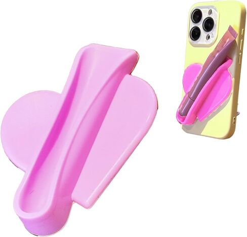 Rookii Heart Shape Lip Gloss Holder Phone Case, Lipstick Holder Phone Case.Silicone Lipgloss Holder, Adhesive Lip Gloss Balm Phone Card Holder for iPhone and Android (pink) in Kuwait