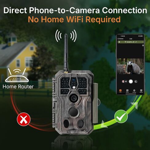 GardePro E8P WiFi Trail Camera, 8000mAh Rechargeable Battery | External WiFi Antenna, Triple-PIR Motion Sensor, On-Site Viewing, No-Glow Night Vision, Non-Cellular in Kuwait