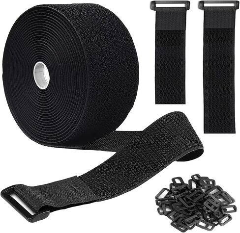16Ft 2 inch Wide Cable Ties, Jumpso Heavy Duty Hook and Loop Straps with 15 Buckles, Adjustable Straps for Wire, Cord Wraps, Cable Management Storage Straps, Black in Saudi Arabia