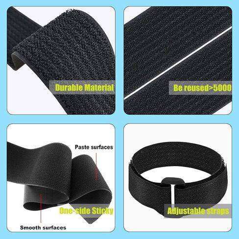 16Ft 2 inch Wide Cable Ties, Jumpso Heavy Duty Hook and Loop Straps with 15 Buckles, Adjustable Straps for Wire, Cord Wraps, Cable Management Storage Straps, Black in Kuwait