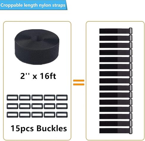 16Ft 2 inch Wide Cable Ties, Jumpso Heavy Duty Hook and Loop Straps with 15 Buckles, Adjustable Straps for Wire, Cord Wraps, Cable Management Storage Straps, Black in Saudi Arabia