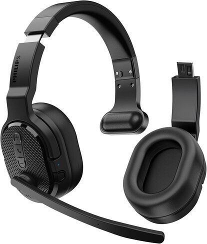 PHILIPS Trucker Bluetooth Headset, Wireless Headset with Noise-Canceling Microphone, 2-in-One Convertible Mono & Stereo Design Headphones, All Day Extended Playtime for Work, Home, Hands-Free Driving in Saudi Arabia