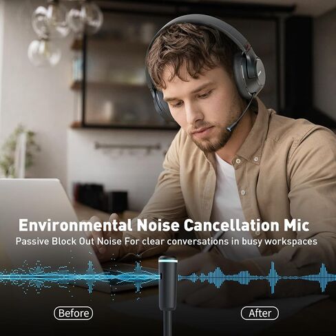 H300 Wireless Headphones with Microphone,Over Ear Bluetooth Headsets, Black | USB Dongle,One-Tap Mute, Environmental Noise Cancelling Retractable Mic for Work Office Call Center Laptop Computer in Saudi Arabia