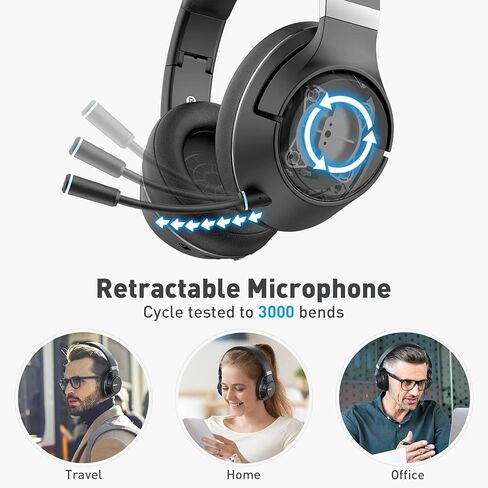 H300 Wireless Headphones with Microphone,Over Ear Bluetooth Headsets, Black | USB Dongle,One-Tap Mute, Environmental Noise Cancelling Retractable Mic for Work Office Call Center Laptop Computer in Saudi Arabia