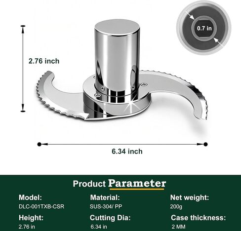 Less-Microplastic Blade for Cuisinart Food Processor, 14-Cup/DLC-001TXB-CSR | 304 Stainless Steel Shell, Crack Chip Flake & Stain Resistant, Easy Cleanup, Modular, Reliable and Durable, Serrated Edge in Kuwait