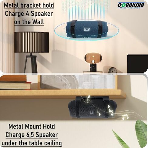 Metal Wall Mount compatible for jbl Charge 6/Charge 5/Flip 7/Flip 6 speaker | secure shelf holder with adjustable leather straps for charge 4/flip 5,underdesk Bracket for Ceiling/boat/bike/jet ski,black in Saudi Arabia