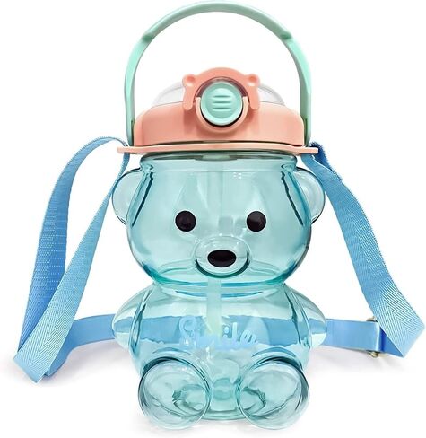 32oz Bear Straw Water Bottle Large 1L BPA Free Water Bottles with Removable Straw & Built in Carrying Loop, Adjustable & Removable Shoulder Strap, Leakproof Jug Non-Toxic Drinking Cups in Kuwait