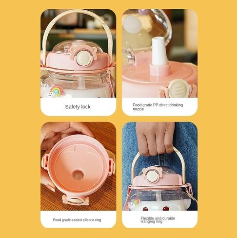 32oz Bear Straw Water Bottle Large 1L BPA Free Water Bottles with Removable Straw & Built in Carrying Loop, Adjustable & Removable Shoulder Strap, Leakproof Jug Non-Toxic Drinking Cups in Kuwait