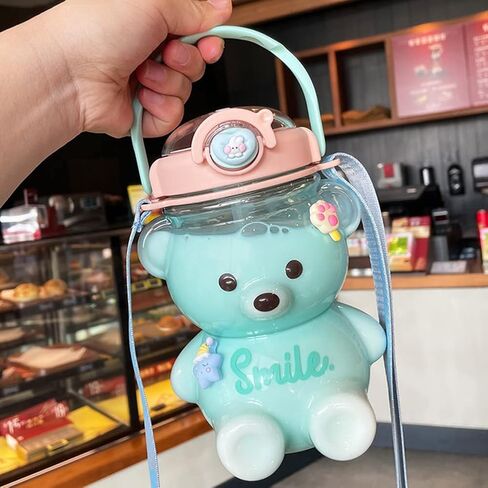 32oz Bear Straw Water Bottle Large 1L BPA Free Water Bottles with Removable Straw & Built in Carrying Loop, Adjustable & Removable Shoulder Strap, Leakproof Jug Non-Toxic Drinking Cups in Kuwait