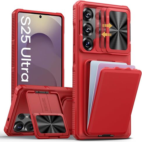 SSLOTSCASE for Samsung Galaxy S25 Ultra Case with Card Holder, Rose Gold | Camera Stand & Kickstand & Slide Camera Lens Cover & Wallet, Heavy-Duty Shockproof Protection Phone Cover for S25 Ultra 6.9" in Saudi Arabia