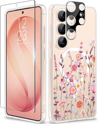 GVIEWIN for Samsung Galaxy S26 Ultra Case Floral Clear Slim Non-Yellowing | Shockproof Protective Women Phone Case, Screen & Camara Lens Protector Compatible with MagSafe, Cherry Blossoms in Saudi Arabia