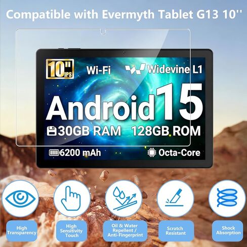 مجموعة من 3 واقيات شاشة متوافقة مع جهاز Evermyth Tablet G13 مقاس 10 بوصات Android 15، زجاج مقسى صلابة 9H HD شفاف مضاد للخدش in Kuwait