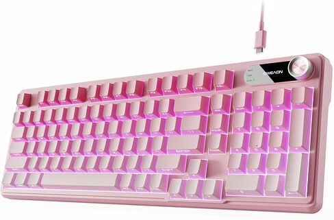 لوحة مفاتيح سلكية باللون الكريمي من EWEADN مع لوحة أرقام، ومقبض وسائط، وإضاءة خلفية RGB | لوحة مفاتيح كمبيوتر هادئة مكونة من 98 مفتاحًا، أغطية مفاتيح جيلي، شاشة عرض، قدم بمرحلتين، لطيفة للنوافذ، الكمبيوتر الشخصي، الكمبيوتر المحمول، وردي، EWEADN V102 in Kuwait