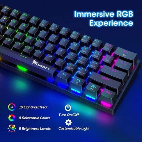 60% Wireless Mechanical Gaming Keyboard, Clicky Blue Switch RGB Backlit | Pauroty Triple Mode 2.4G/USB-C/Bluetooth Gaming Keyboard, 61 Keys Rechargeable Mini Keyboard for iPad Mac PC Xbox in Kuwait