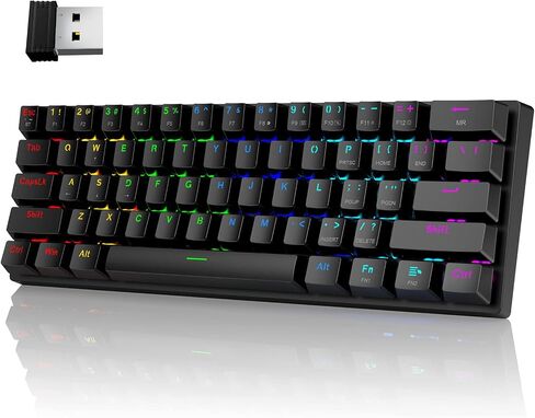 60% Wireless Mechanical Gaming Keyboard, Clicky Blue Switch RGB Backlit | Pauroty Triple Mode 2.4G/USB-C/Bluetooth Gaming Keyboard, 61 Keys Rechargeable Mini Keyboard for iPad Mac PC Xbox in Kuwait