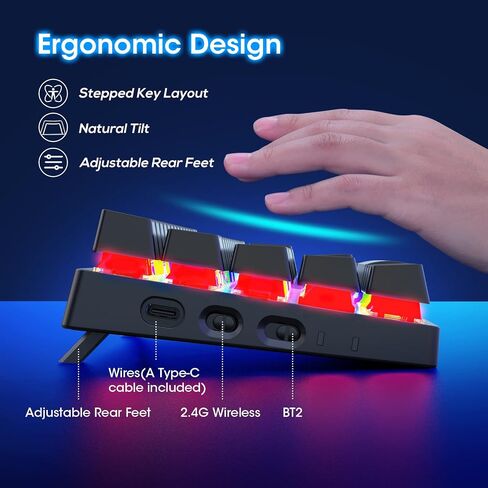 60% Wireless Mechanical Gaming Keyboard, Clicky Blue Switch RGB Backlit | Pauroty Triple Mode 2.4G/USB-C/Bluetooth Gaming Keyboard, 61 Keys Rechargeable Mini Keyboard for iPad Mac PC Xbox in Kuwait
