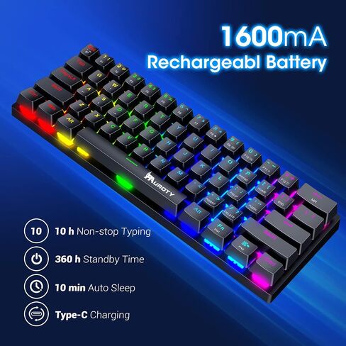 60% Wireless Mechanical Gaming Keyboard, Clicky Blue Switch RGB Backlit | Pauroty Triple Mode 2.4G/USB-C/Bluetooth Gaming Keyboard, 61 Keys Rechargeable Mini Keyboard for iPad Mac PC Xbox in Kuwait