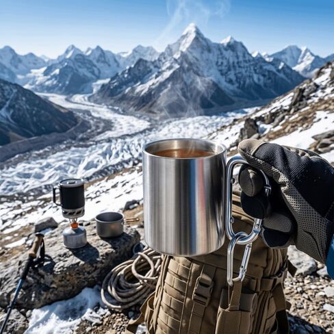 20oz Stainless Steel Camping Mug Leak-Proof Insulated Design Portable Travel Cup with Handle Carabiner for Hiking Backpacking Outdoor Activities in Saudi Arabia
