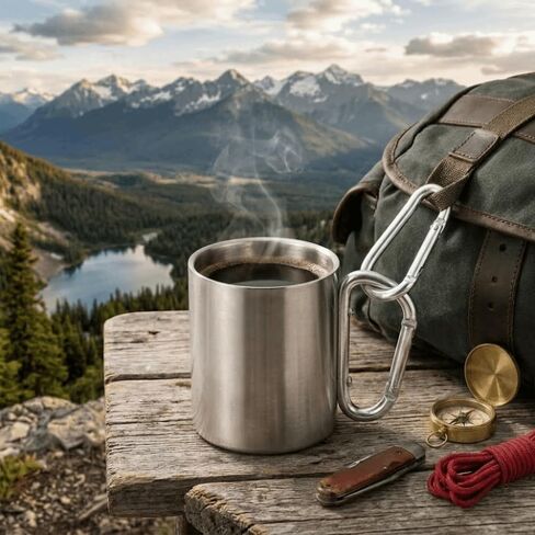 20oz Stainless Steel Camping Mug Leak-Proof Insulated Design Portable Travel Cup with Handle Carabiner for Hiking Backpacking Outdoor Activities in Saudi Arabia