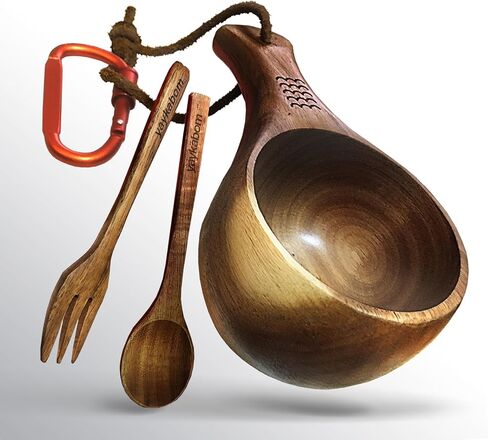 Nordic Kuksa, 12oz w/Spoon, Wood Cup for Drink, Easy Carry Cool | Straight-handle; backpack-friendly; includes spoon; solid light-color hardwood; Camping Cups & Mugs in Saudi Arabia